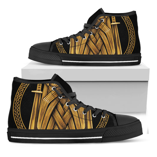 Gold Viking Norse God Odin Print Black High Top Shoes