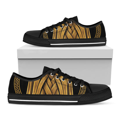 Gold Viking Norse God Odin Print Black Low Top Shoes 