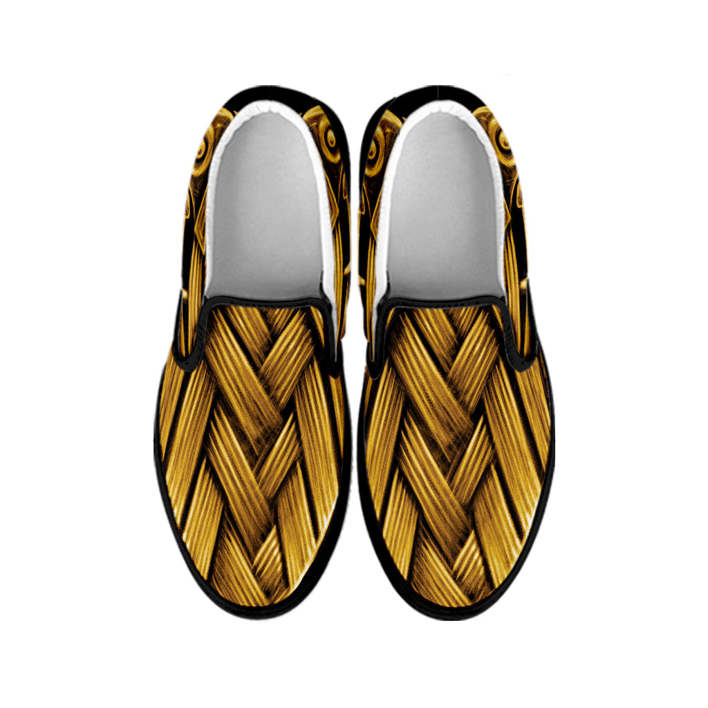 Gold Viking Norse God Odin Print Black Slip On Shoes