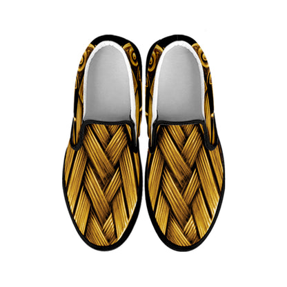 Gold Viking Norse God Odin Print Black Slip On Shoes