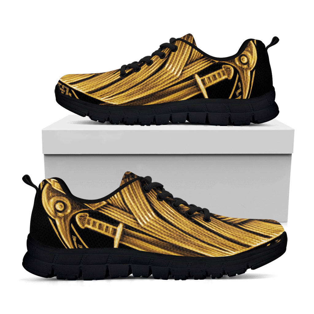 Gold Viking Norse God Odin Print Black Sneakers