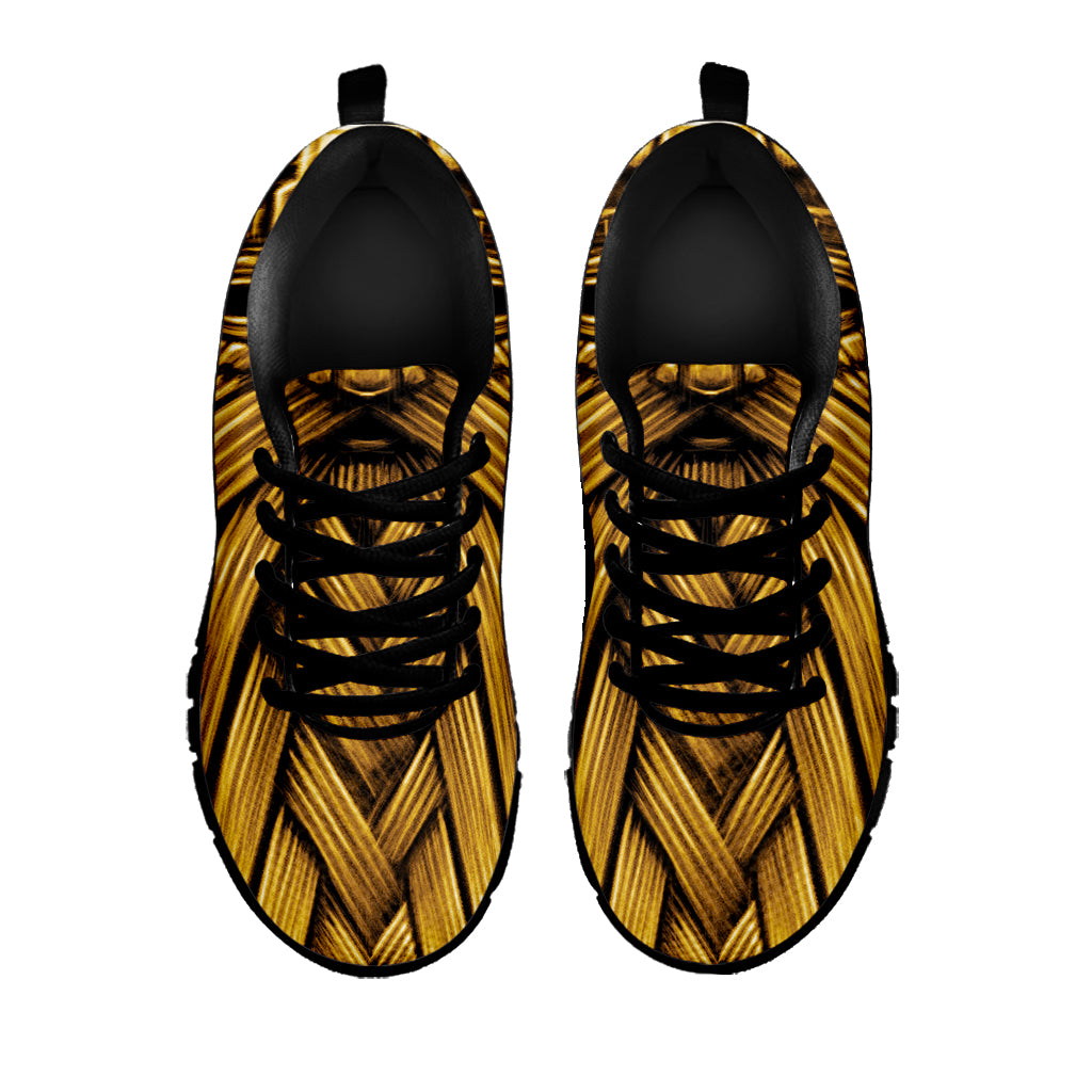 Gold Viking Norse God Odin Print Black Sneakers