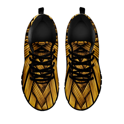 Gold Viking Norse God Odin Print Black Sneakers