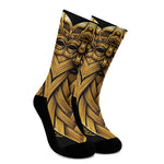 Gold Viking Norse God Odin Print Crew Socks