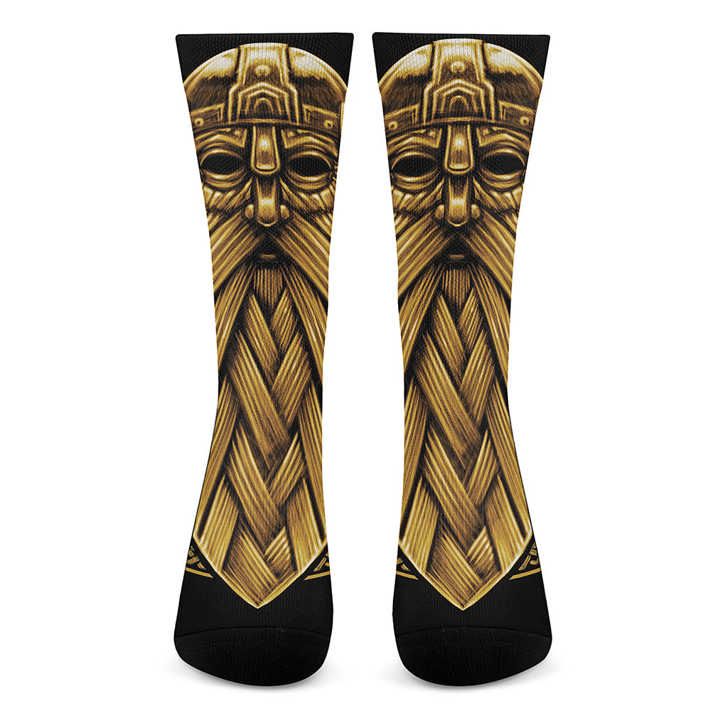 Gold Viking Norse God Odin Print Crew Socks