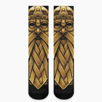 Gold Viking Norse God Odin Print Crew Socks