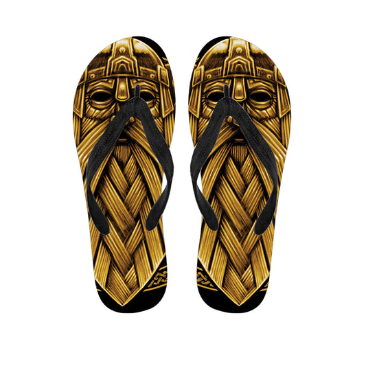 Gold Viking Norse God Odin Print Flip Flops