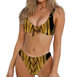 Gold Viking Norse God Odin Print Front Bow Tie Bikini
