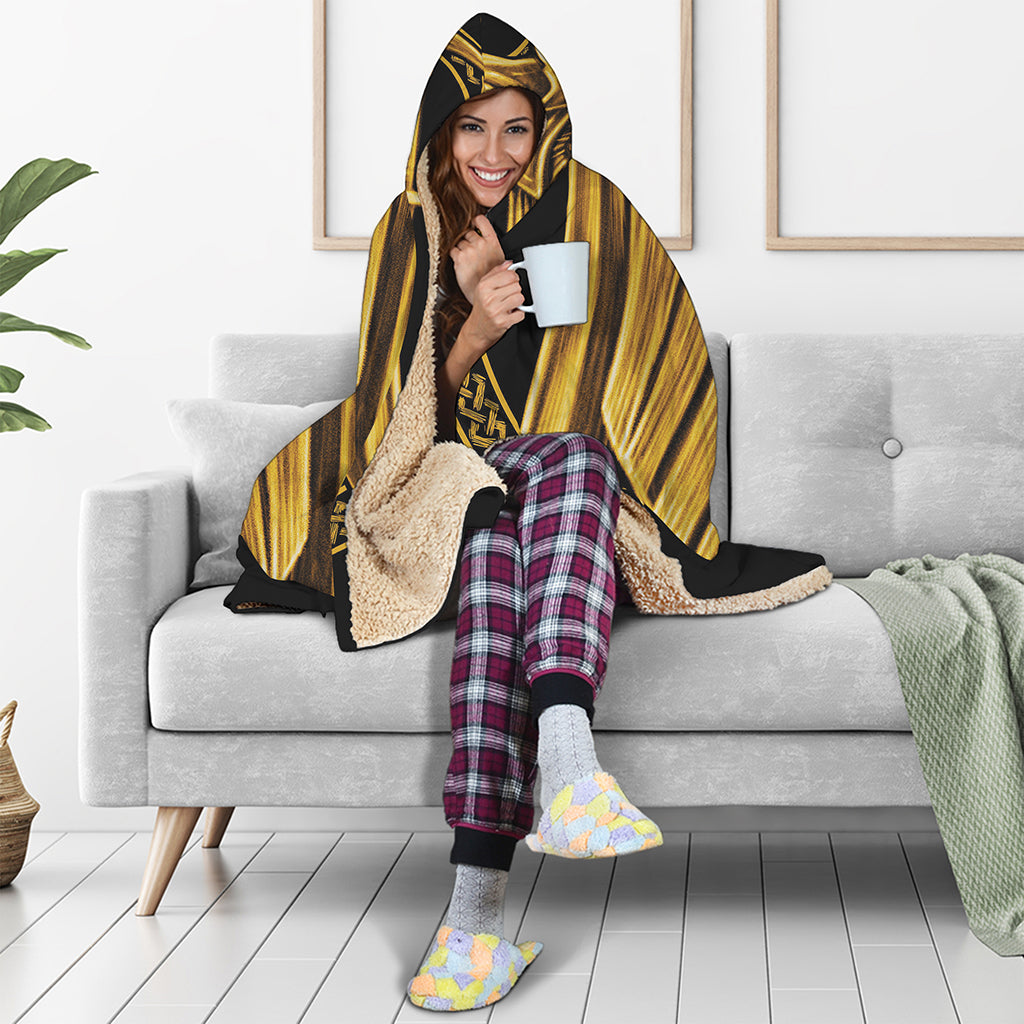 Gold Viking Norse God Odin Print Hooded Blanket