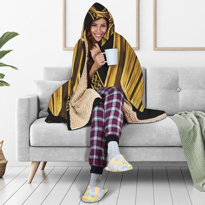 Gold Viking Norse God Odin Print Hooded Blanket