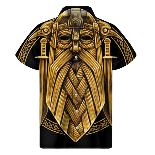 Gold Viking Norse God Odin Print Men's Short Sleeve Shirt
