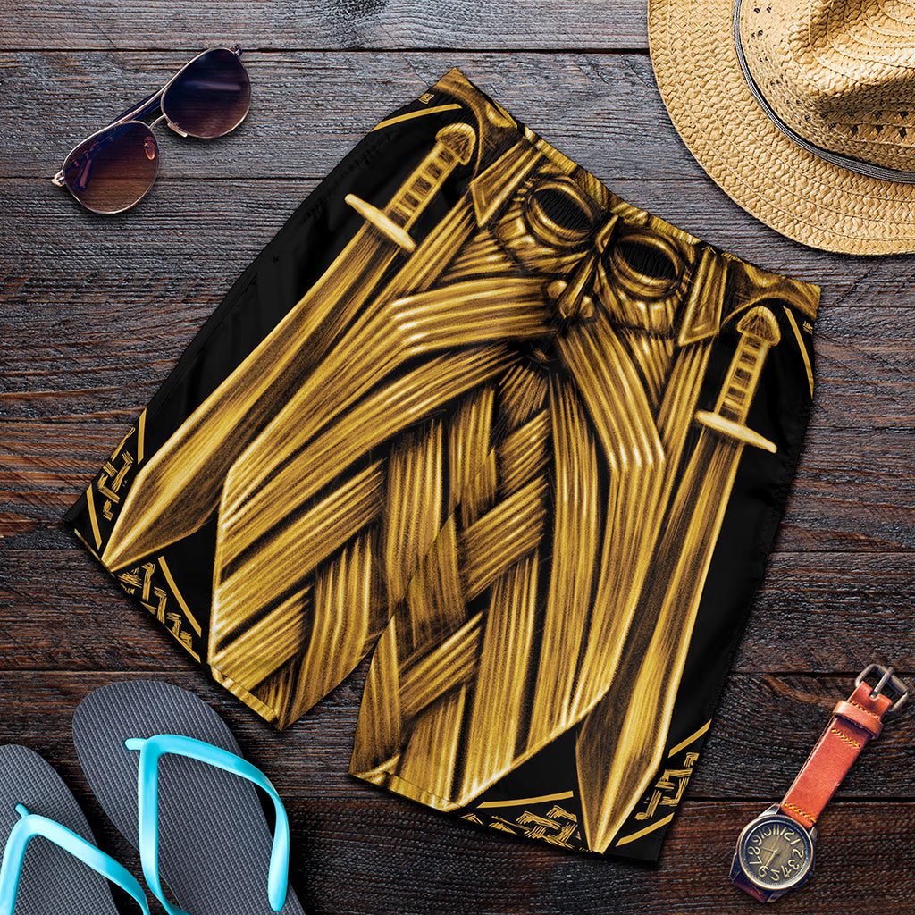 Gold Viking Norse God Odin Print Men's Shorts