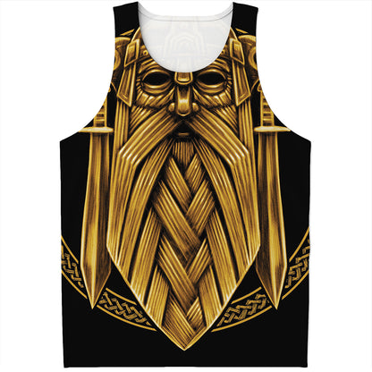 Gold Viking Norse God Odin Print Men's Tank Top