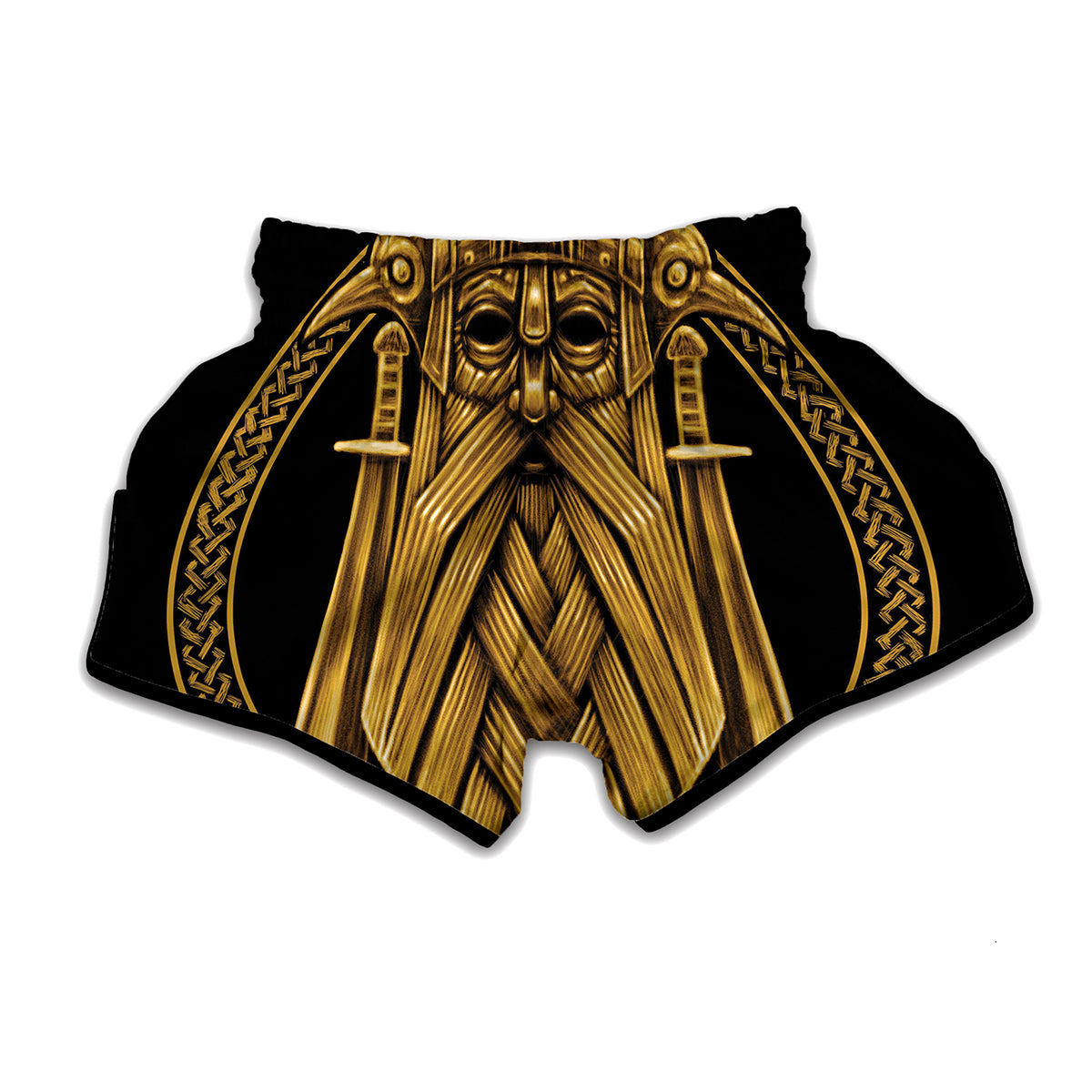 Gold Viking Norse God Odin Print Muay Thai Boxing Shorts