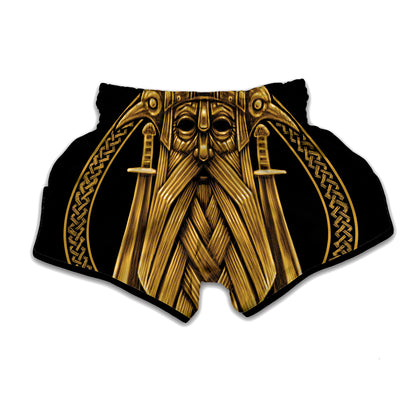 Gold Viking Norse God Odin Print Muay Thai Boxing Shorts