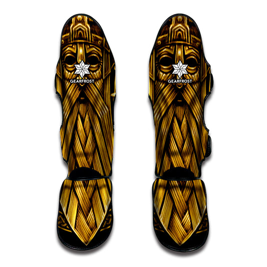 Gold Viking Norse God Odin Print Muay Thai Shin Guard