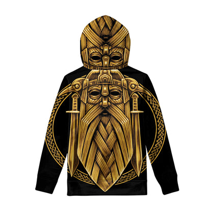 Gold Viking Norse God Odin Print Pullover Hoodie