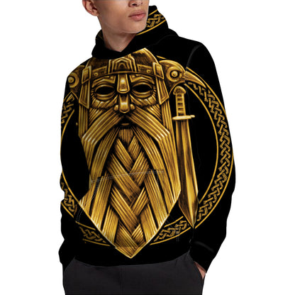 Gold Viking Norse God Odin Print Pullover Hoodie