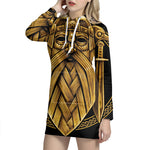 Gold Viking Norse God Odin Print Pullover Hoodie Dress