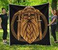 Gold Viking Norse God Odin Print Quilt