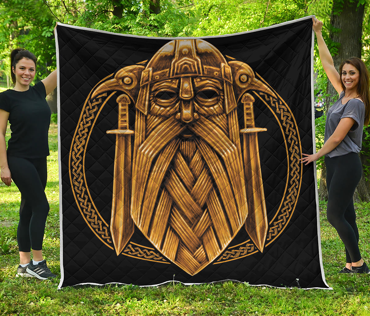 Gold Viking Norse God Odin Print Quilt