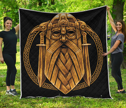 Gold Viking Norse God Odin Print Quilt