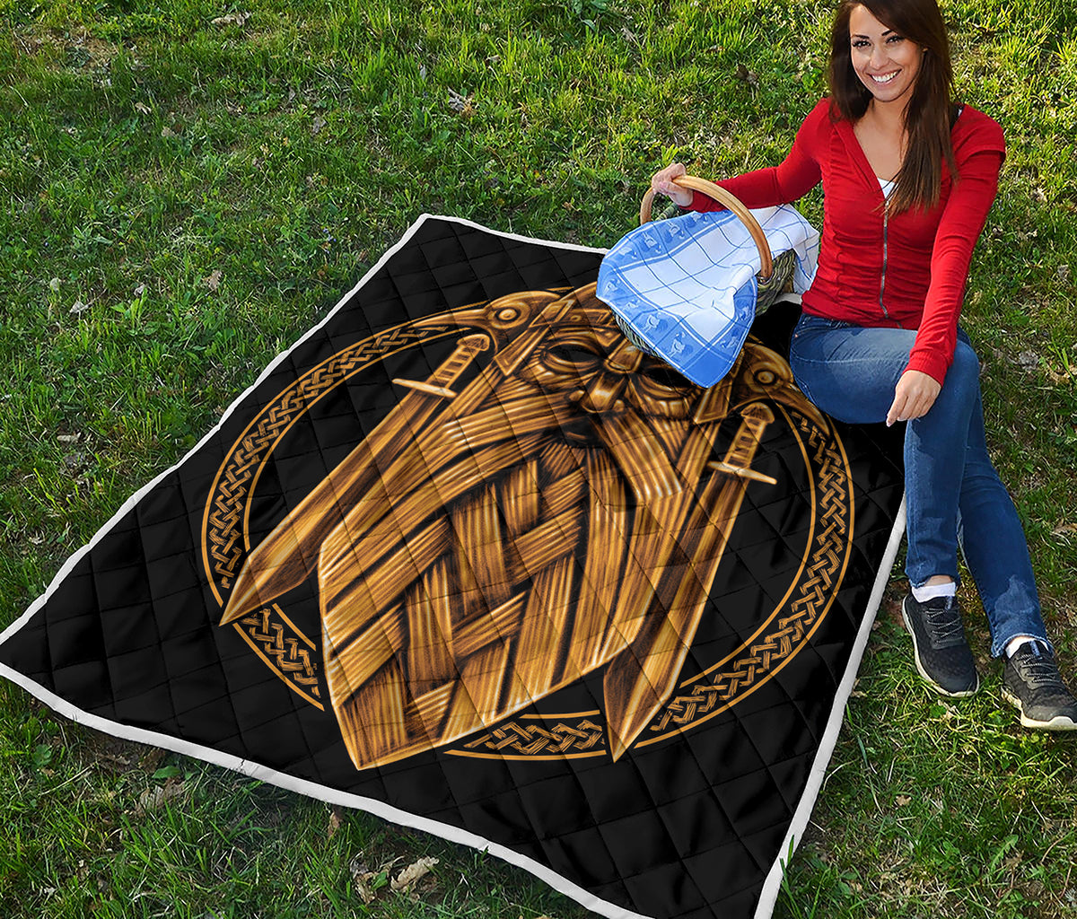 Gold Viking Norse God Odin Print Quilt
