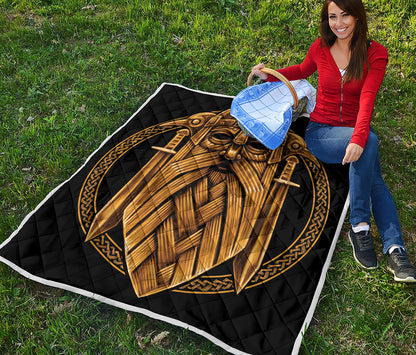 Gold Viking Norse God Odin Print Quilt