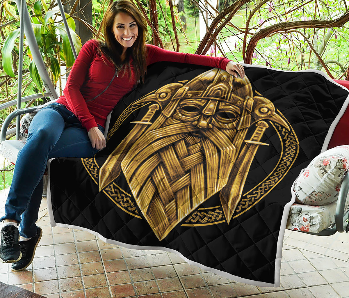 Gold Viking Norse God Odin Print Quilt