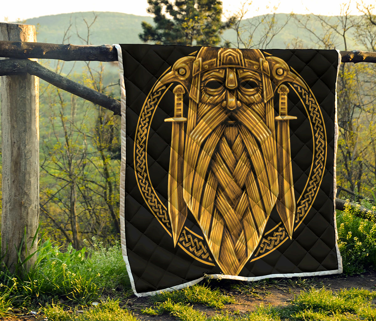 Gold Viking Norse God Odin Print Quilt