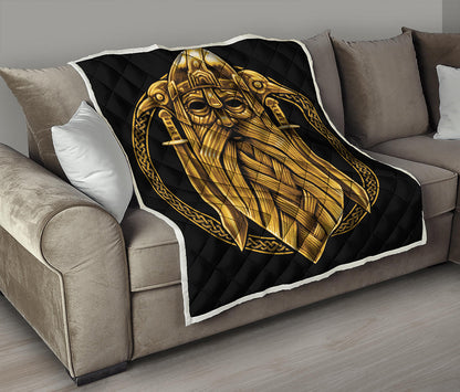 Gold Viking Norse God Odin Print Quilt