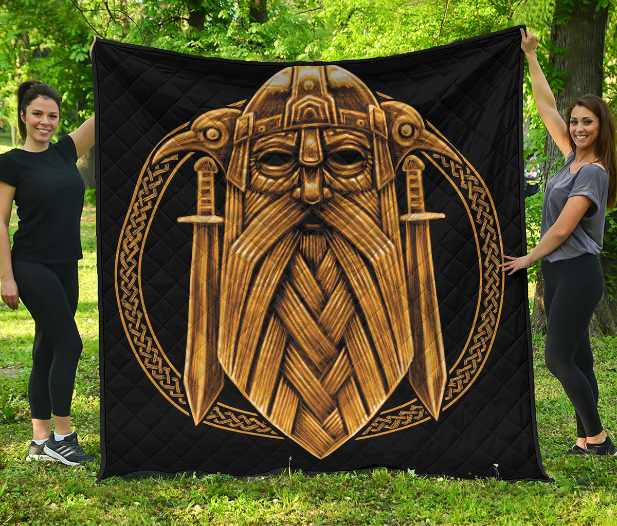 Gold Viking Norse God Odin Print Quilt