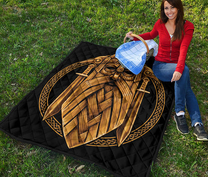 Gold Viking Norse God Odin Print Quilt