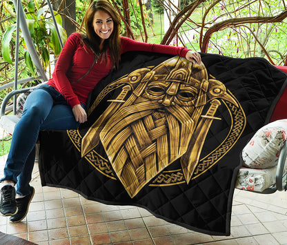 Gold Viking Norse God Odin Print Quilt