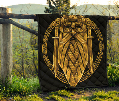 Gold Viking Norse God Odin Print Quilt