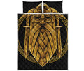 Gold Viking Norse God Odin Print Quilt Bed Set