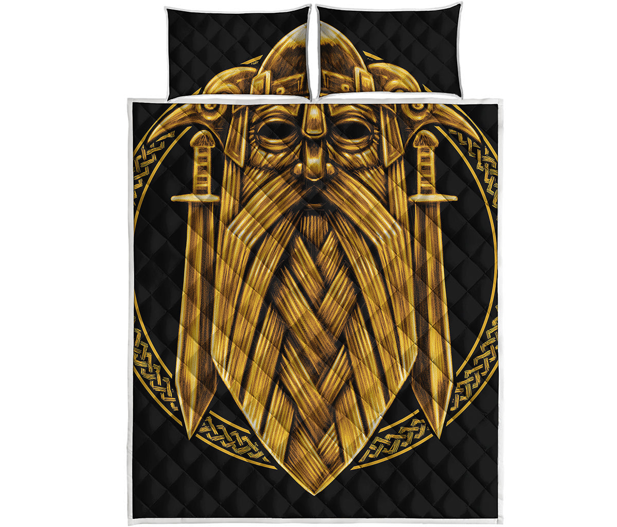 Gold Viking Norse God Odin Print Quilt Bed Set