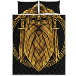 Gold Viking Norse God Odin Print Quilt Bed Set