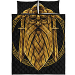 Gold Viking Norse God Odin Print Quilt Bed Set