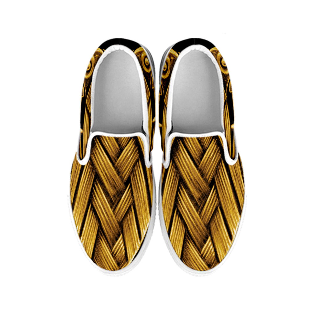 Gold Viking Norse God Odin Print White Slip On Shoes