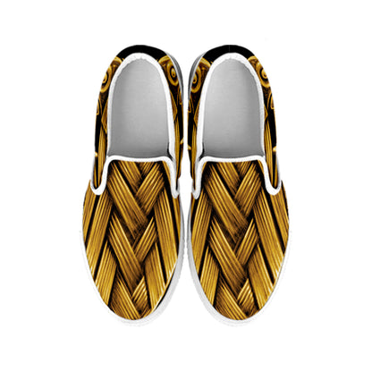 Gold Viking Norse God Odin Print White Slip On Shoes