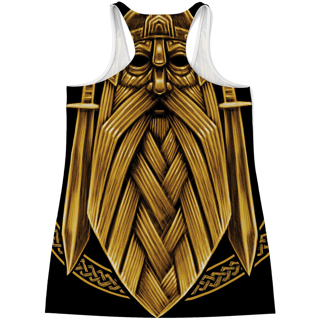 Gold Viking Norse God Odin Print Women's Racerback Tank Top