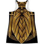 Gold Viking Norse God Odin Print Women's Racerback Tank Top