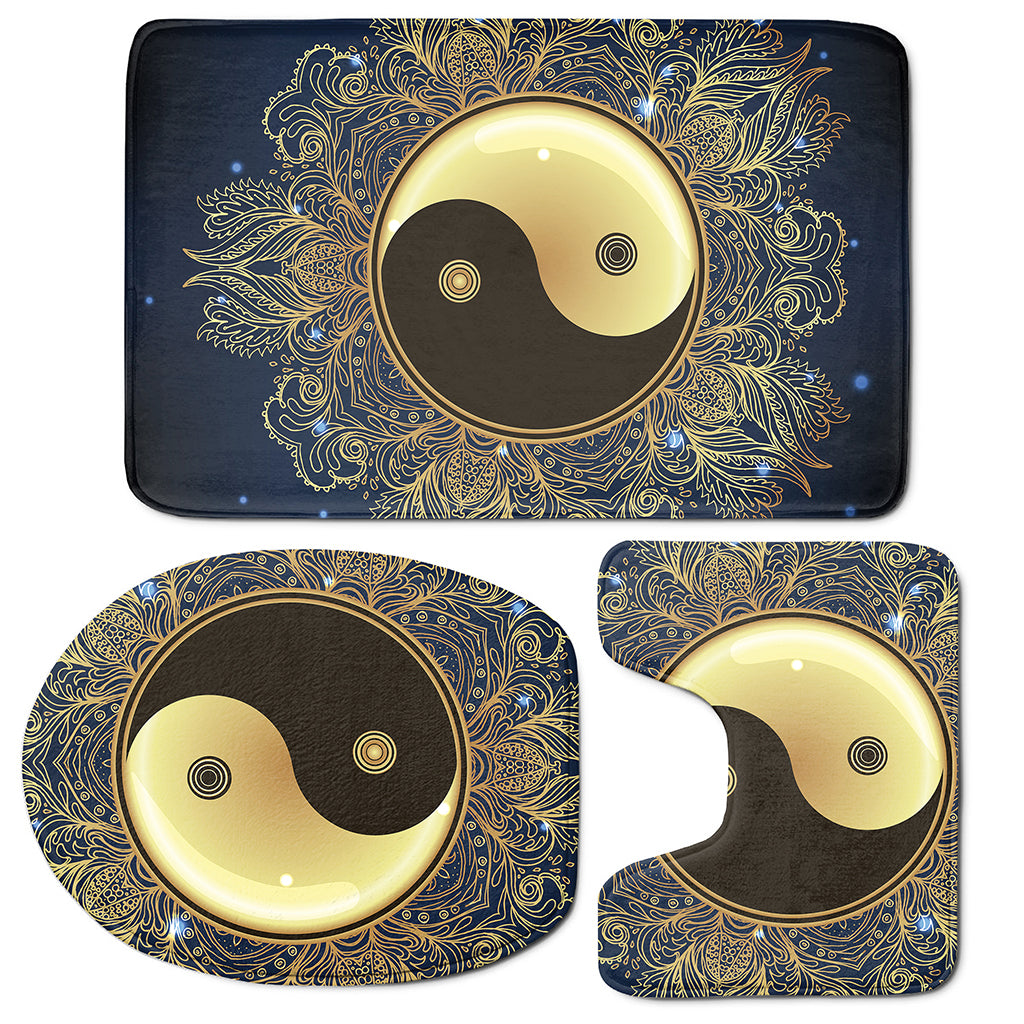 Gold Yin Yang Mandala Print 3 Piece Bath Mat Set