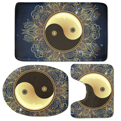 Gold Yin Yang Mandala Print 3 Piece Bath Mat Set