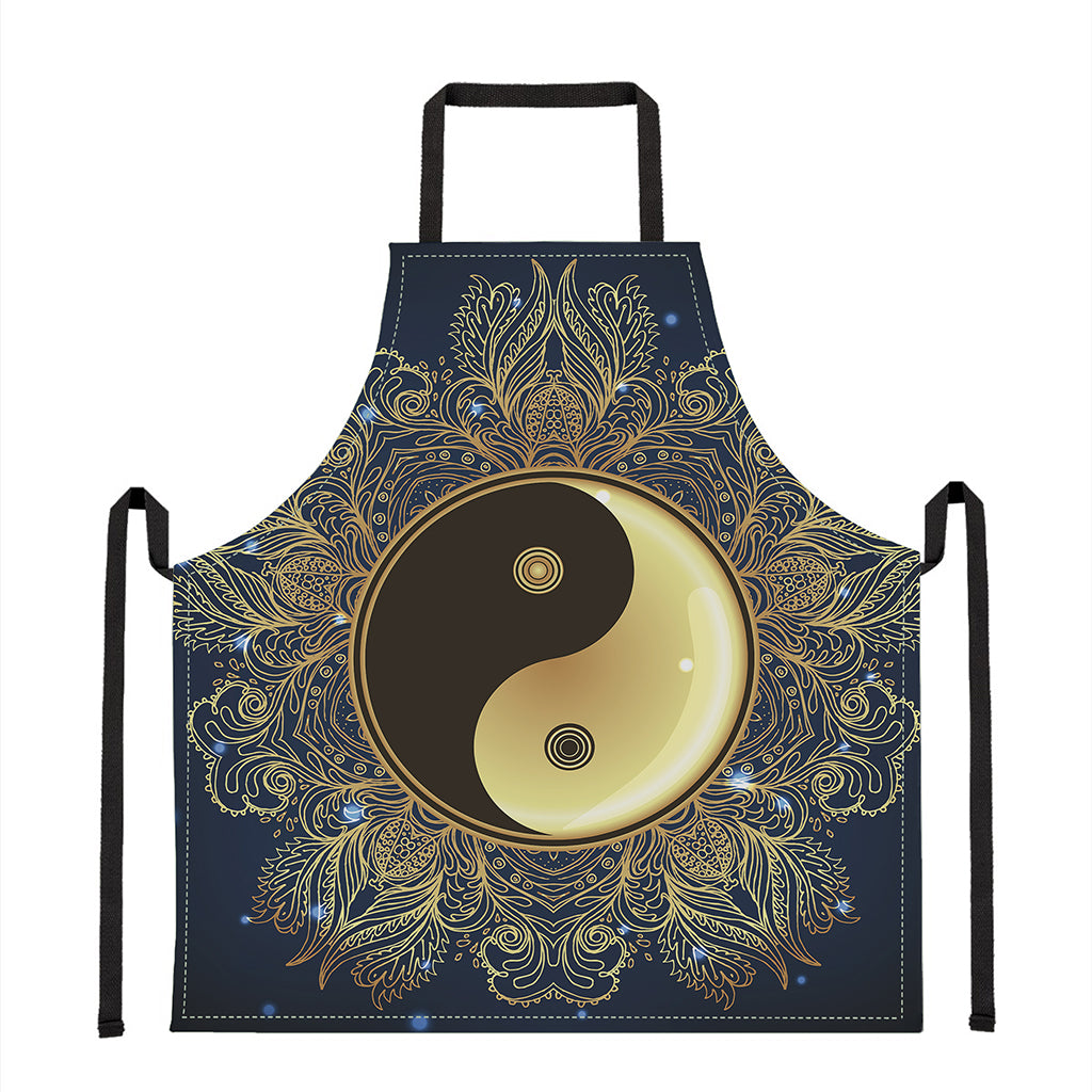 Gold Yin Yang Mandala Print Apron
