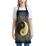 Gold Yin Yang Mandala Print Apron