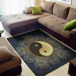 Gold Yin Yang Mandala Print Area Rug