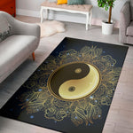 Gold Yin Yang Mandala Print Area Rug