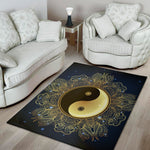 Gold Yin Yang Mandala Print Area Rug